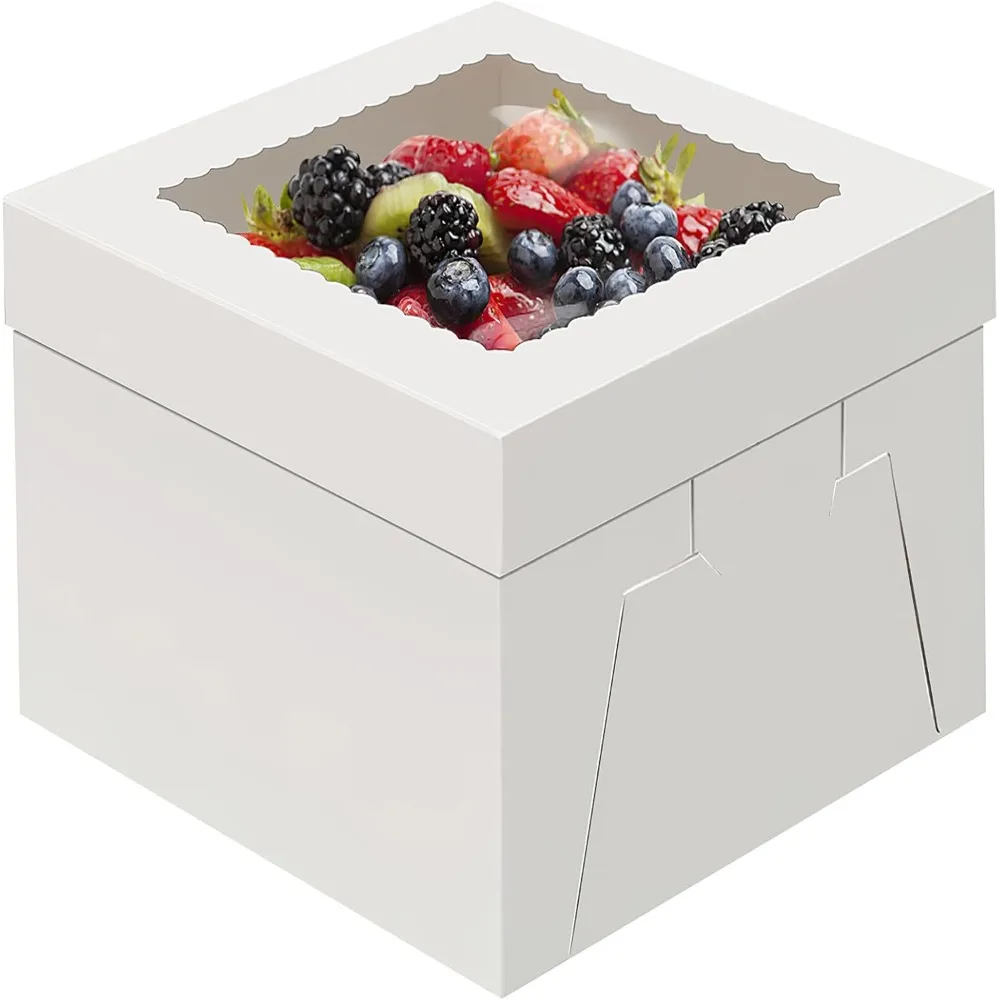 

4-Piece Cake Box, 12-inch, Disposable Cake Transport Container, White Cake Box with Large Window, 12×12×8 inches