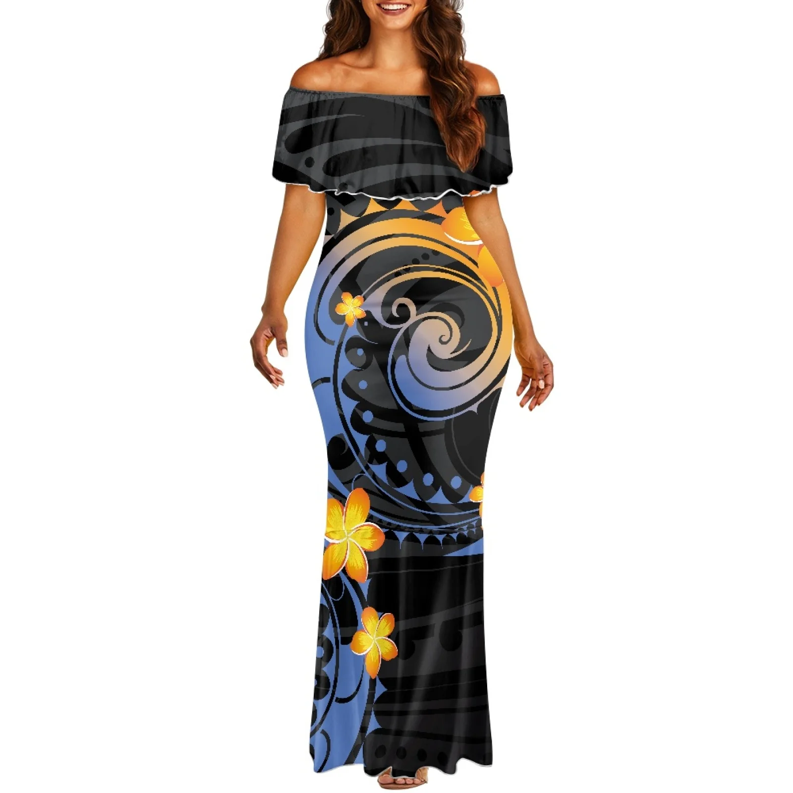 

Tight And Sexy Summer Lotus Neck Fishtail Skirt Polynesian Traditional Tribal Print Design Dress Dress For Women Casual Banquet