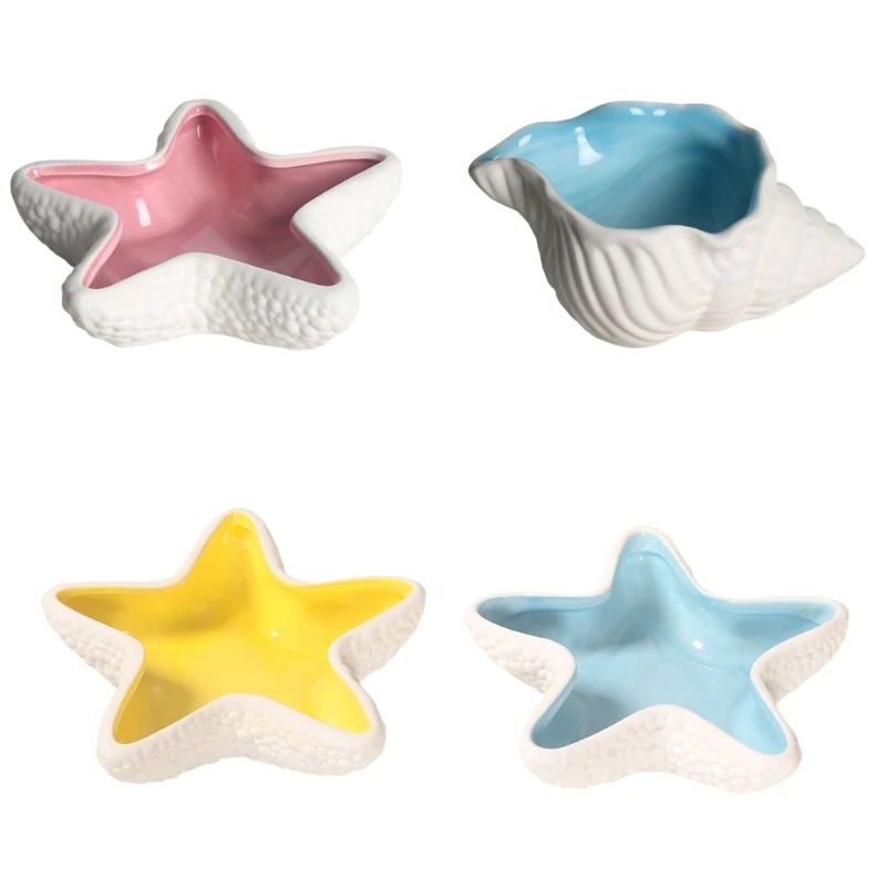 Elegant Seaside Ceramic Jewelry Tray Unique Starfish/Shell Shaped Ceramic Jewelry Dish Beach House Decorative Trinkets Holder