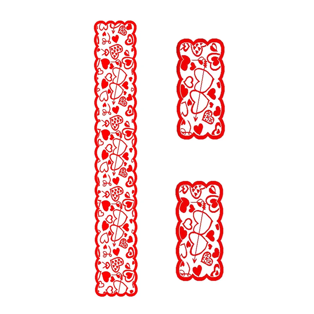 

1Set Heart Pattern Table Cover Red 33x183cm 2 Table Mats 30x45cm Festive Decoration Exquisite Detail Gift for Loved Ones