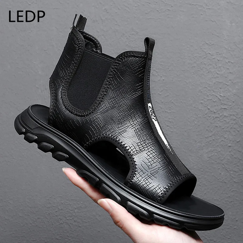 Leather Sandals for Men Wear-Resistant Non-slip Fashion Flat Breathable Trendy All-match Comfortable Outdoor Shoes Summer Main