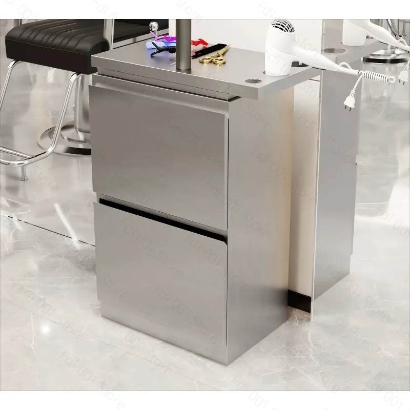 Anti Fingerprint Stainless Steel Salon Tool Cabinet 2 Drawer Hairdressing Barber Shop Storage Trolley Cabinet
