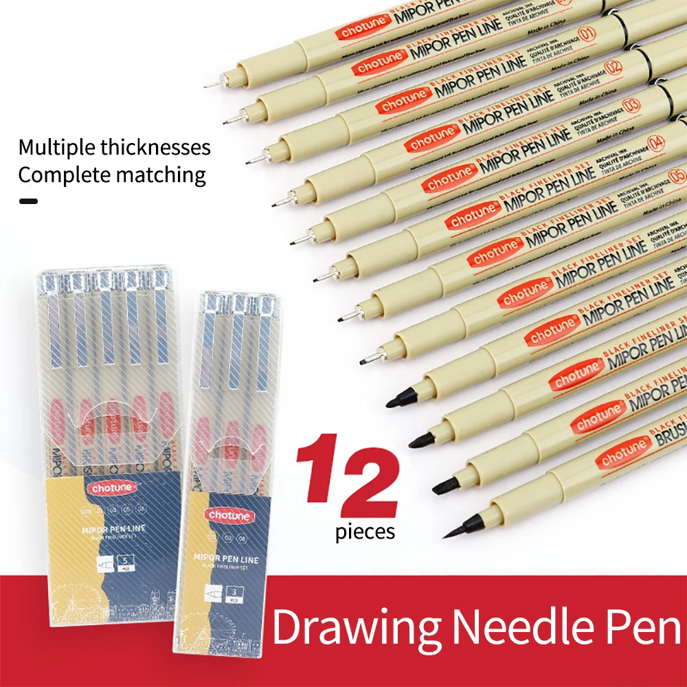 Imagem -02 - Manga Art Markers Needle Pen Pintados à Mão Gancho Line Pen Esboço Canetas Artigos de Papelaria Material Escolar Mais Novo 12 Pcs