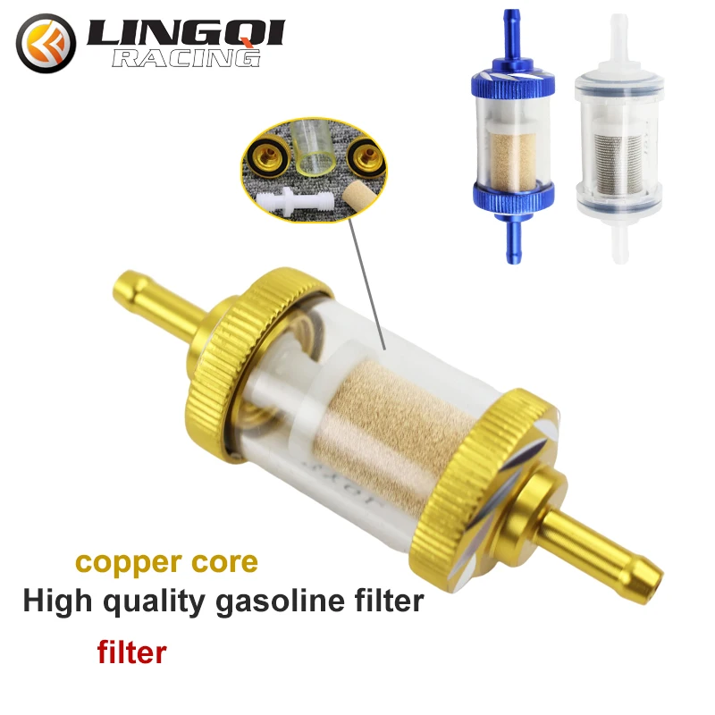 LING QI 6mm CNC Aluminum Alloy Copper Core Motorcycle Gas Fuel Gasoline Oil Filter For ATV Dirt Pit Bike Motocross Accessories