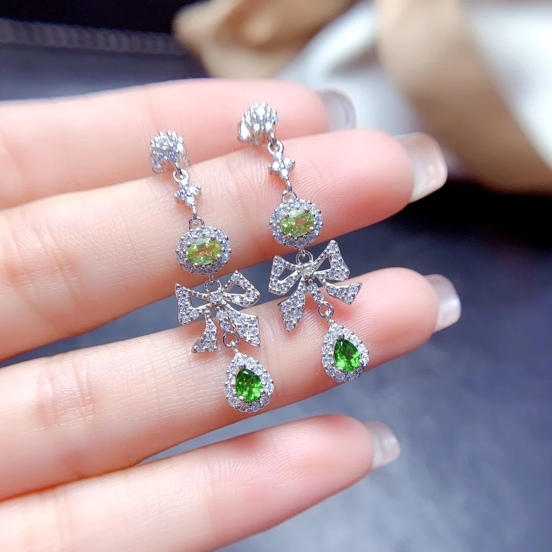 

Sterling Silver 925 Natural peridot diopside earrings Luxury female luxury full set matching gift after wedding fine jewelry