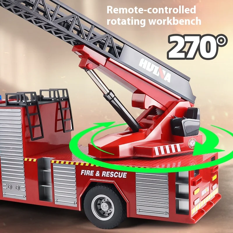 Huina 561 Upgrades to Extra Large 22 Fire Engineering Sprinkler Ladder Car Remote Control Car Fire Rescue Train 1:14 Charging