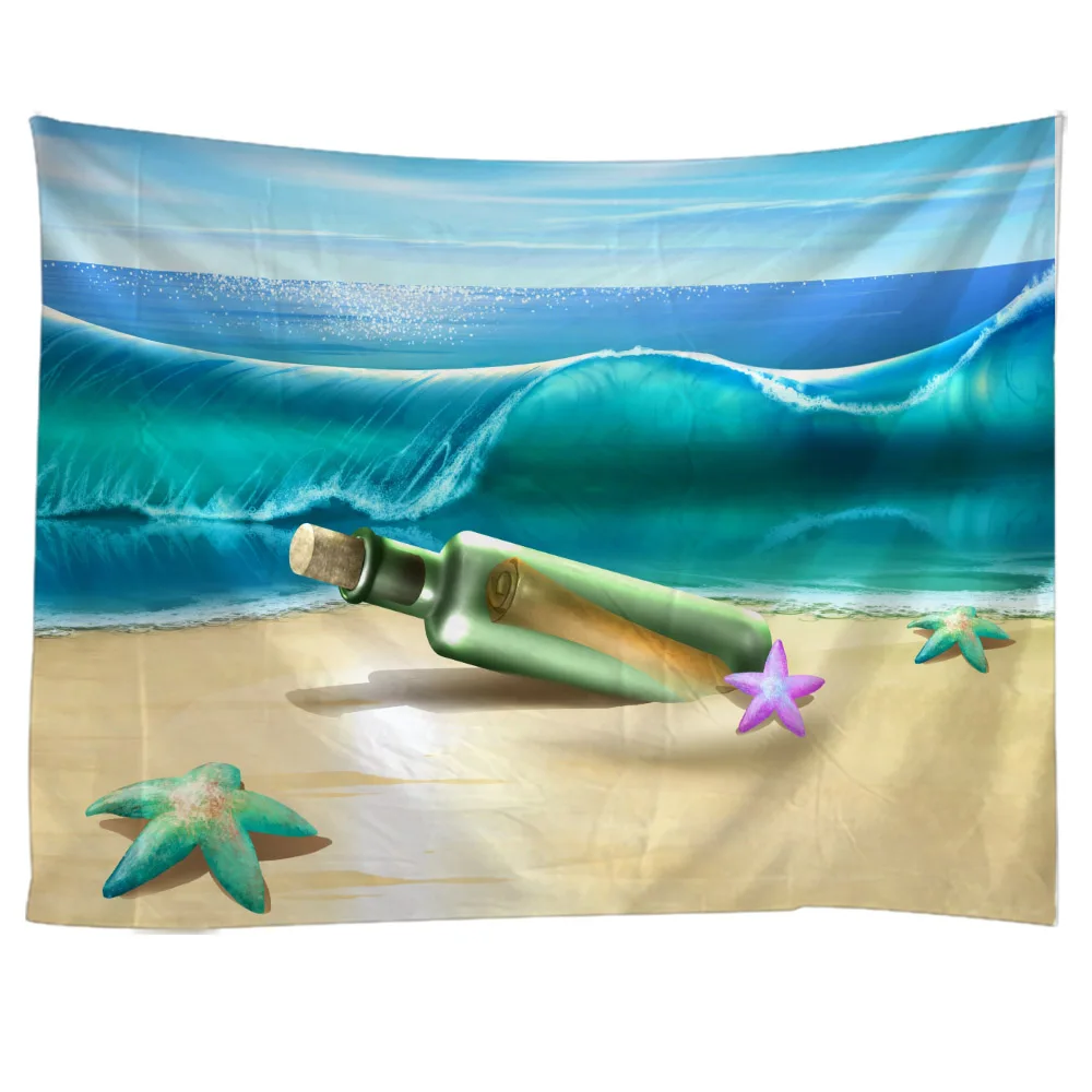 

Beach Drifting Bottle Starfish Tapestry Living Room Aesthetics Dreamy Sea View Background Cloth Home Decoration Wall Hanging