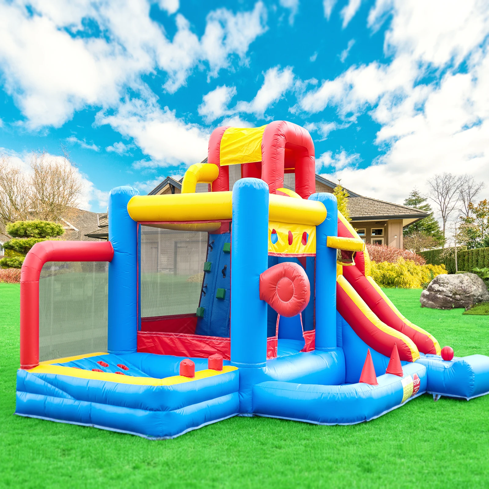 8-in-1 commercieel opblaasbaar springhuis met glijbaan/golfgebied/ballenbak voor kinderen kinderspeelgoed, kinderspeelplaats