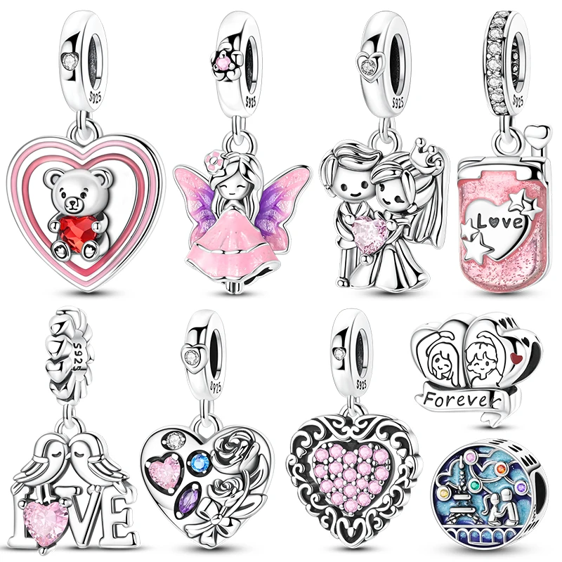 Pink Couple Elements Dangle Charm Beads Fits 3mm Bracelet Bangle Necklace For Women Pendant Luxury DIY Jewelry Making Fine Gift