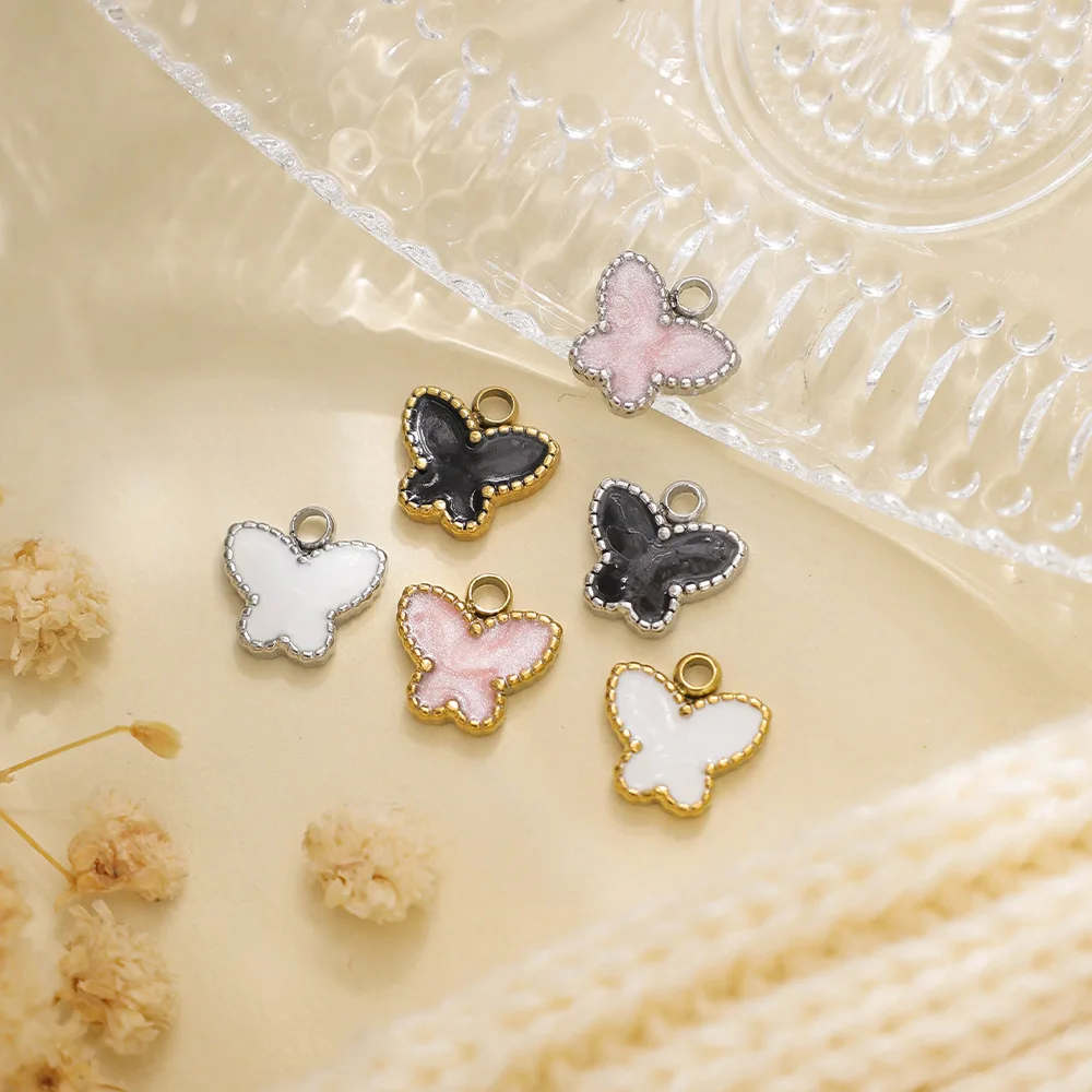 

5pcs Diy Stainless Steel Jewelry Pendants Butterfly Colorful Pendants Necklace Earrings Bracelet Connectors Diy Jewelry Making