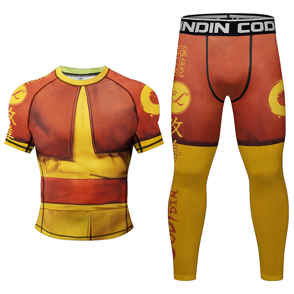 Pelindung Ruam Cetak Kualitas Tinggi untuk Pria Setelan Bersirkulasi Pakaian Olahraga Binaraga Ketat Latihan Mendaki