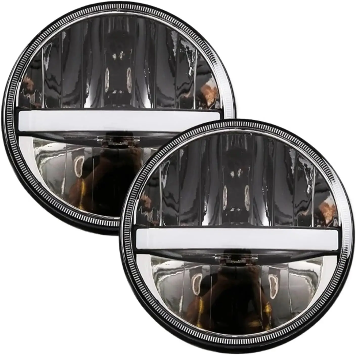 Compatible With Land Rover Defender 90/110 Pair DOT 7inch Round Headlight Hi/Lo Beam White DRL Amber Turn Light