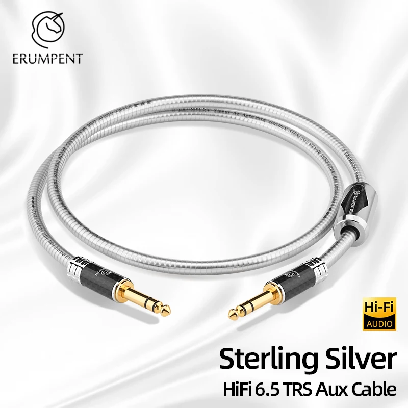HiFi Electric Guitar Cable Hi-end Sterling Silver 1/4 Inch TRS 6.5mm Audio Cable for Guitar Bass Electric Box Amplifier