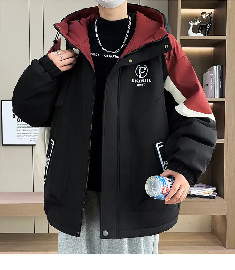 Modische Jugendliche Jacken mit Kapuze, verdicktem und plüschigem Futter, Herbst/Winter 2026, warme Fleece-Mäntel für Herren, Streetwear, winddichte Parkas – Detail 19