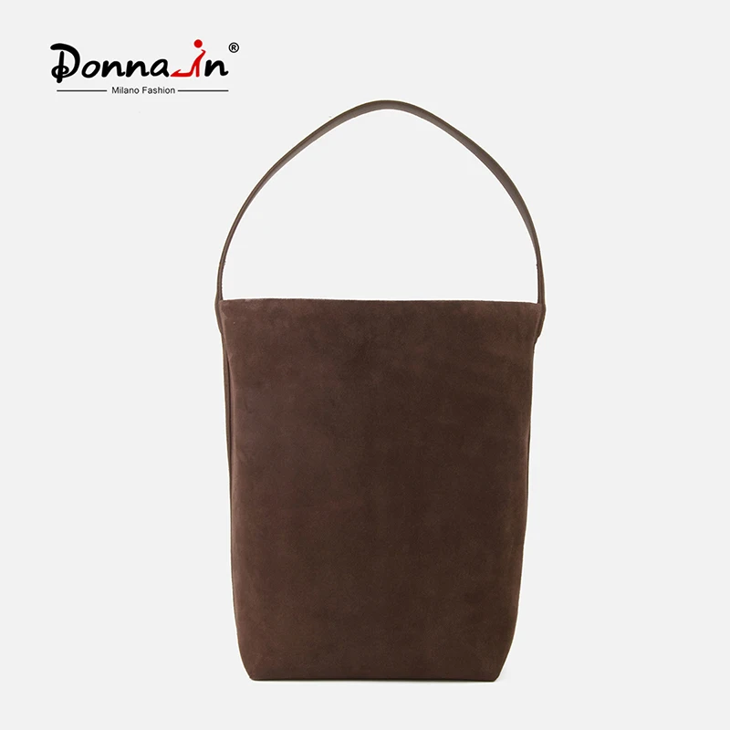 Donna-in Natural Cow Suede Tote Bag dla kobiet Nubuck Coffee Torba na ramię o dużej pojemności z prawdziwej skóry