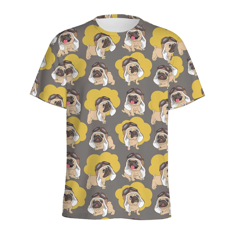 Cute Pug Pekingese Pattern T Shirt For Men Kids 3D Printed Animal Dog T-shirt Street Oversized Short Sleeve Tops Tee Shirts