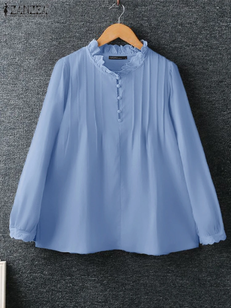 

ZANZEA Women Elegant Long Sleeve Pleated Blouse Spring Work Shirt Office Woman Tops Tunic Stylish Casual Holiday Blusas Mujer