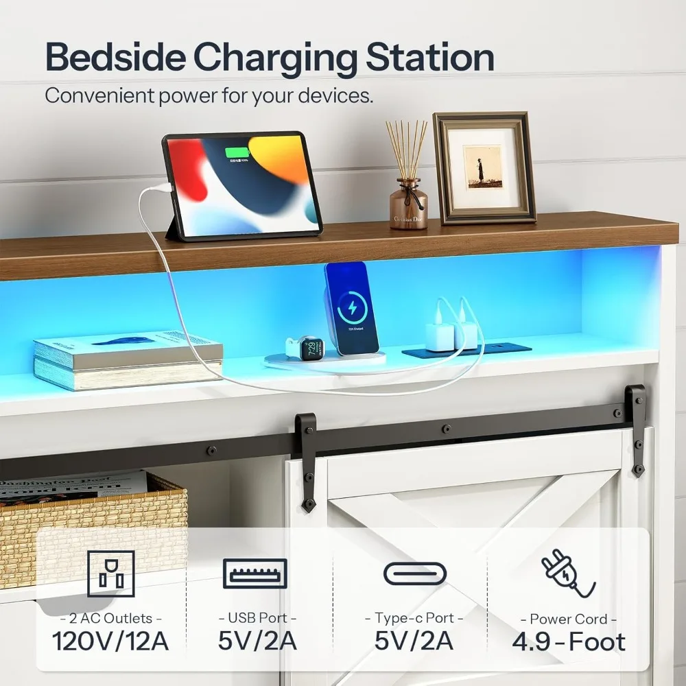 اللوح الأمامي بحجم كوين مع مساحة تخزين، ولوح أمامي Farmhouse Queen فقط مع محطة شحن وأضواء LED، ولوح أمامي لخزانة الكتب #4