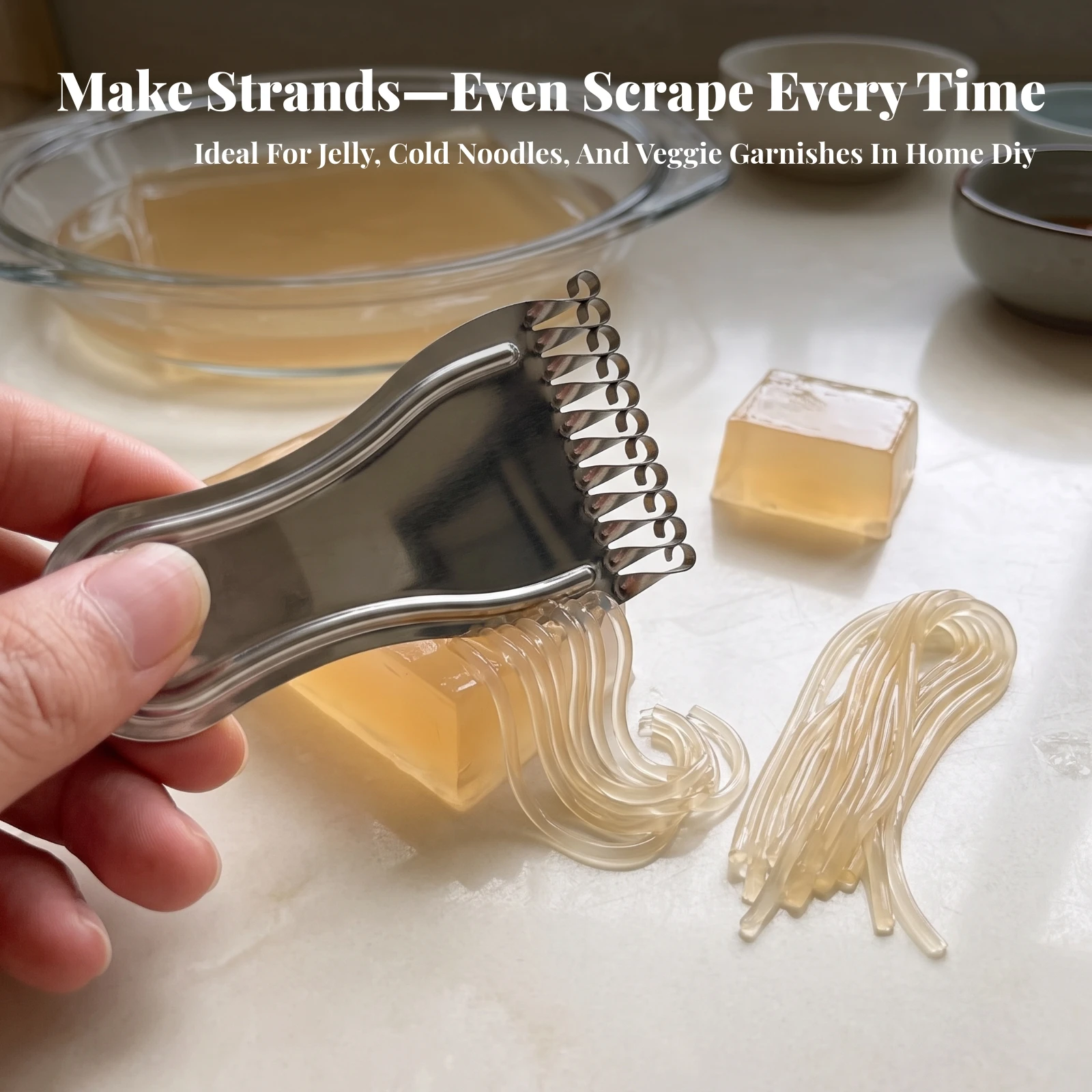 Stone Flower Jelly Scraper Curved Handle Durable Kitchen Tool with Loop Serrations for Chilled Treats