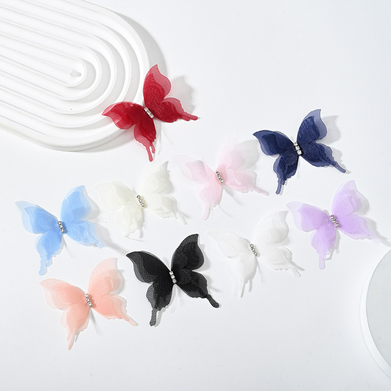 1pcs3D Organza Rhinestone Butterfly Brooch Pins 6 Colors Tulle Mesh Butterfly Lapel Pin Shiny Crystal Clothing Accessories Women