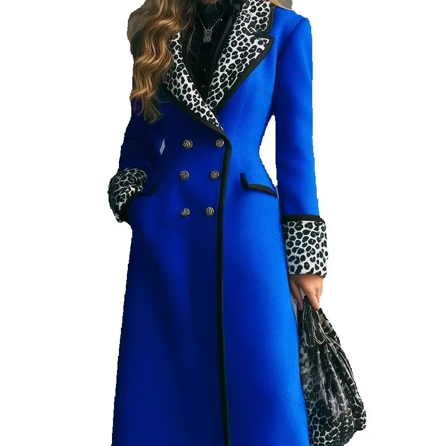 

Blue Leopard Women Suit 1 Blazer Cashmere Woolen Prom Dress Formal Office Lady Jacket Winter Warm Wedding Overcoat Customized