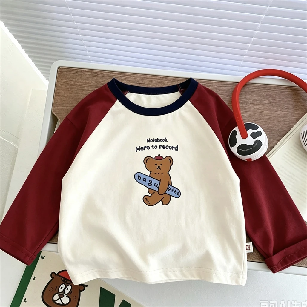 Trendy Raglan TShirt Long-sleeved Tops Spring Autumn Wear Pure Cotton Tees Loose Casual Clothing Child's Round Neck Pullovers