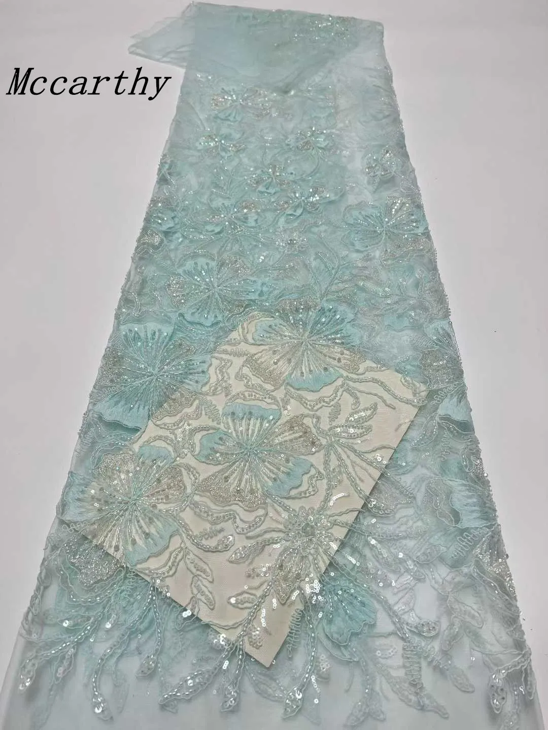 

Mccarthy Luxury Hand Beaded Lace Fabric Bridal Fabric High-end 2025 Nigerian Sequins Beads Embroidered on Tulle
