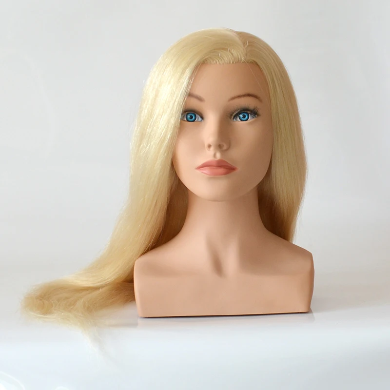 100% Human Hair Manniquin Heads with Shoulders for Cosmetology Practice Curled Straighten Professional Training Manikin Head
