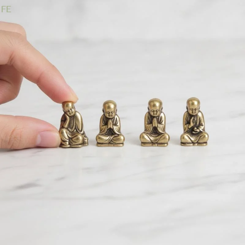 [F] 1PCS Pure Brass Zen Monk Statues 5 Zen Poses Tea Pet Vintage Figurines For Desk, Tea Table & Mindful Space Collectible Gift