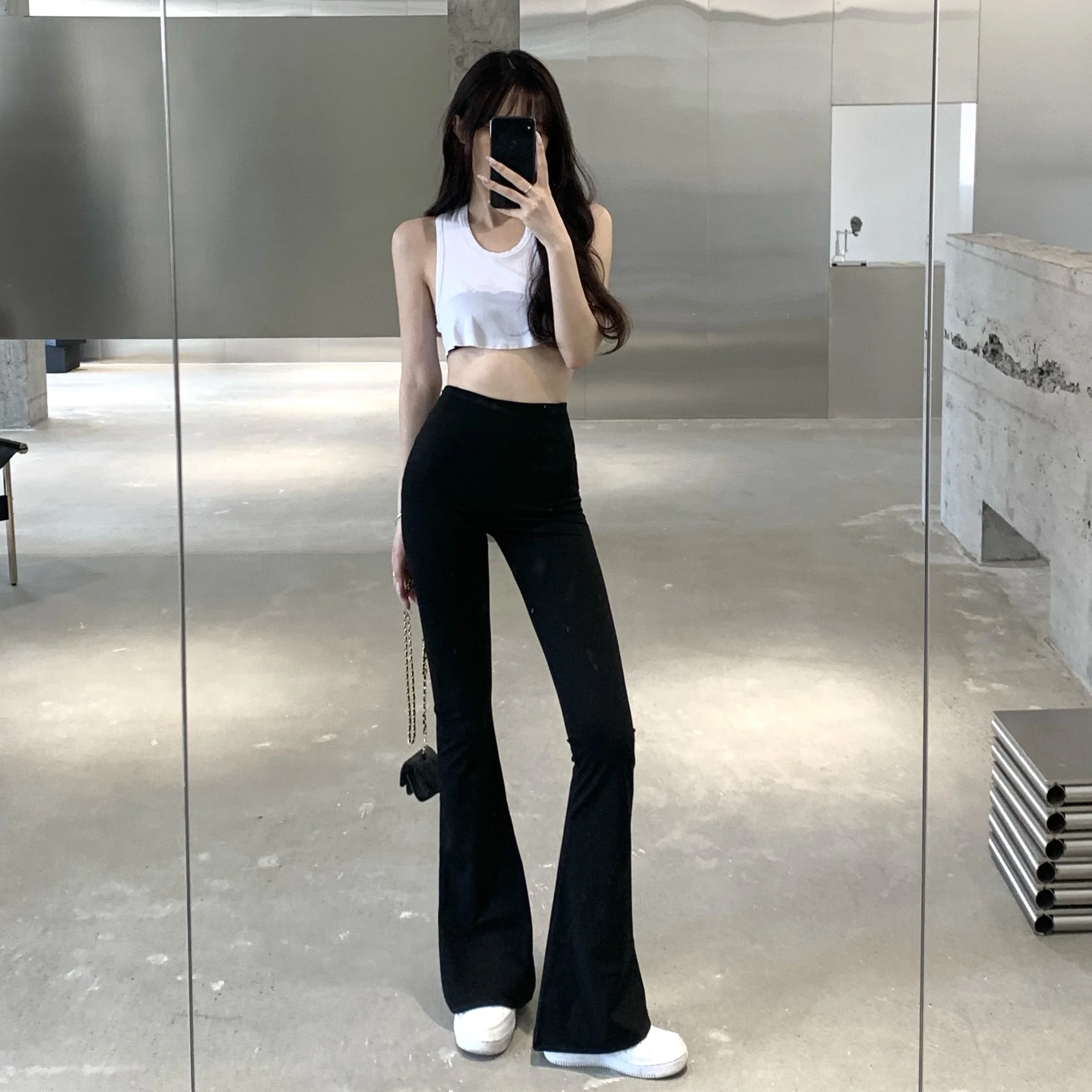 

High Waist Black Flared Pants Women's 2022 Spring Summer Slim And Versatile Thin Micro Wide Leg Pants Retro Chic Casual Pants