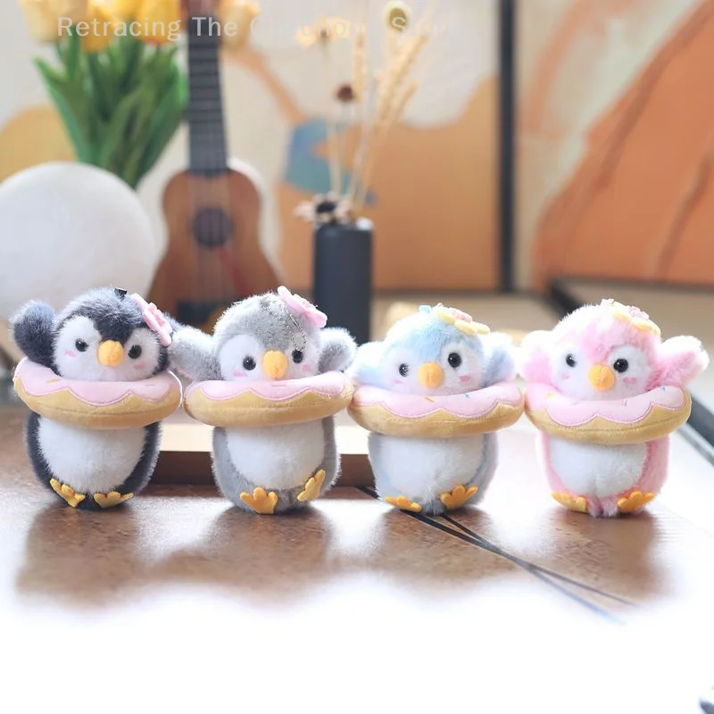 Cartoon Cute Donut Penguin Soft Plush Doll Stuffed Toy Keychain Pendant Bag Hanging Ornaments Couple Backpack Accessory Kid Gift