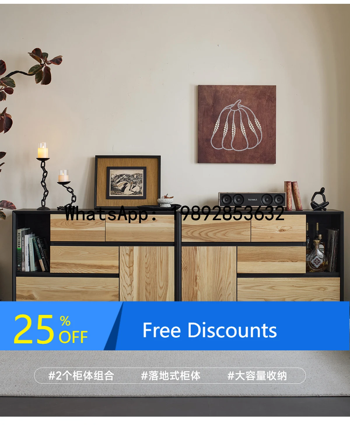 YFY Light  Vintage Style Solid Wood Six-Drawer Cabinet Storage  Side  Bedroom Bedside Living Room Entryway Cabinet Storage