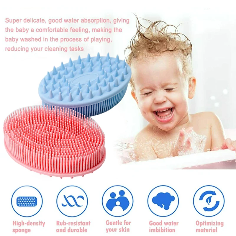 Silicone Body Scrubber Massage Brush Double Sided Bath Brush Hair Washing Comb Exfoliating Loofah Brush Handheld Baby Bath Tool