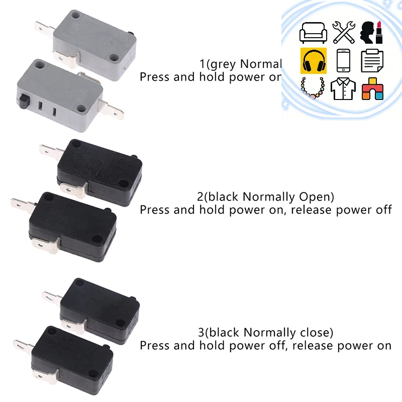 

2pcs KW16(5)A 250VAC Microwave Oven Door Micro Normally Open Normally Close Switch Door Interloc