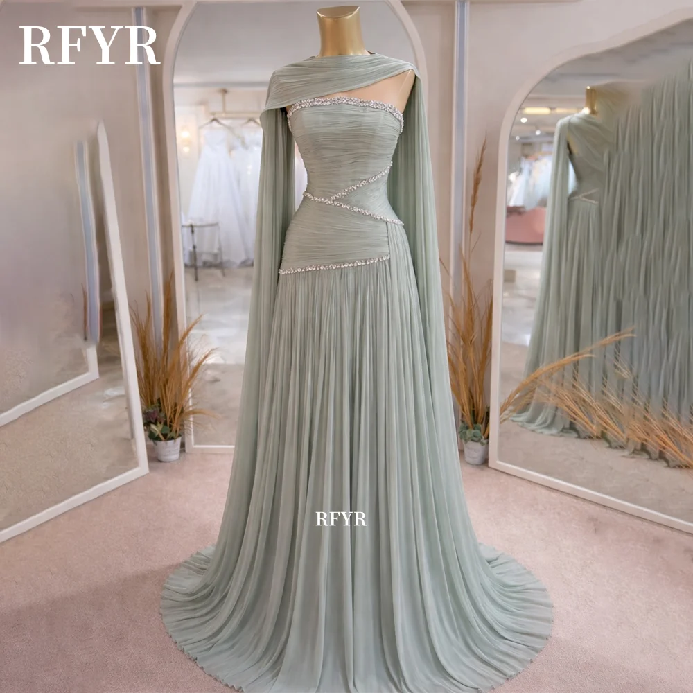 

RFYR A Line Prom Dress with Pleats Beading Party Dress with Scarf Evening Dress Celebrity Dress vestidos de fiesta Customized