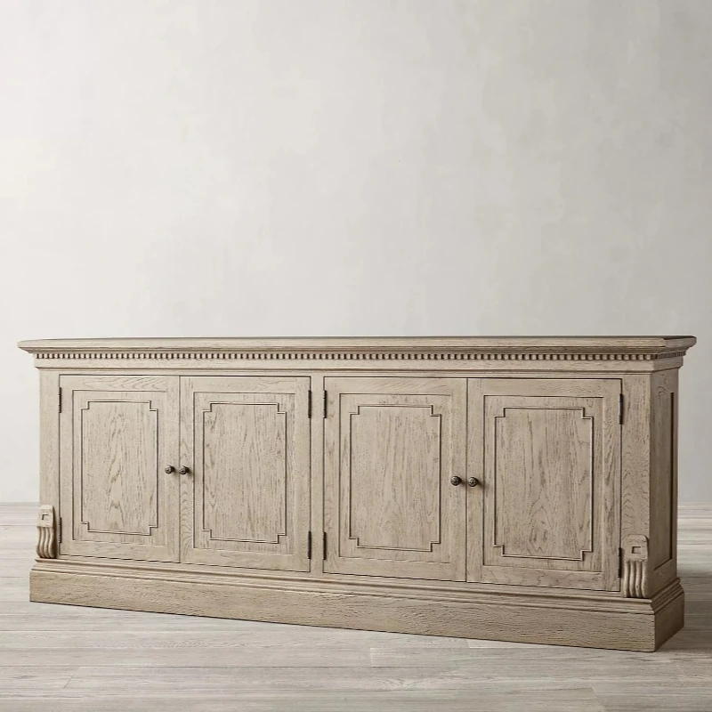 American rural retro log foyer decorative cabinet American RH solid wood porch cabinet French villa oak dining side cabinet
