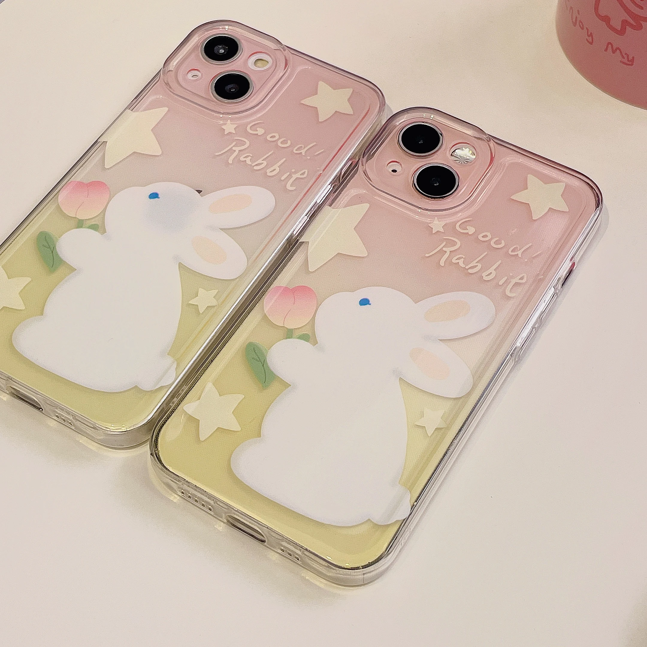 Spring Girl Pink Rabbit Phone Case For iPhone 14 13 12 11 Pro XS MAX XR 7 8 Plus Mini SE2020 Silicone Cover Cases