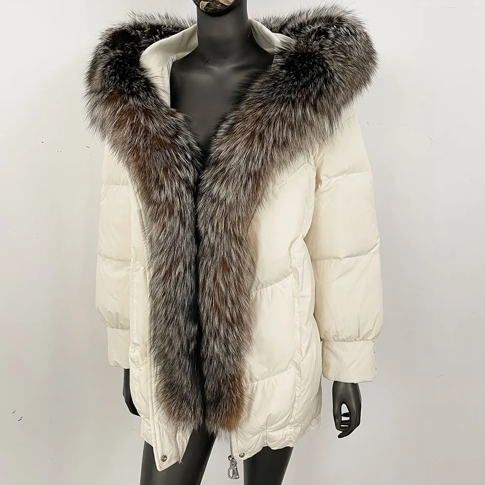 

Reality Fur coat Natural Raccoon Fur Hooded Puffer Jacket Women Waterproof Parka Female Real Fox Fur Coat Winter Goose Down Coat