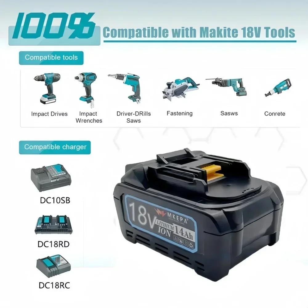 100% original 18V 21700 Makita battery,14Ah, suitable for Makita BL1880 BL1860 BL1850 BL1840 BL1830 battery. 4A charger