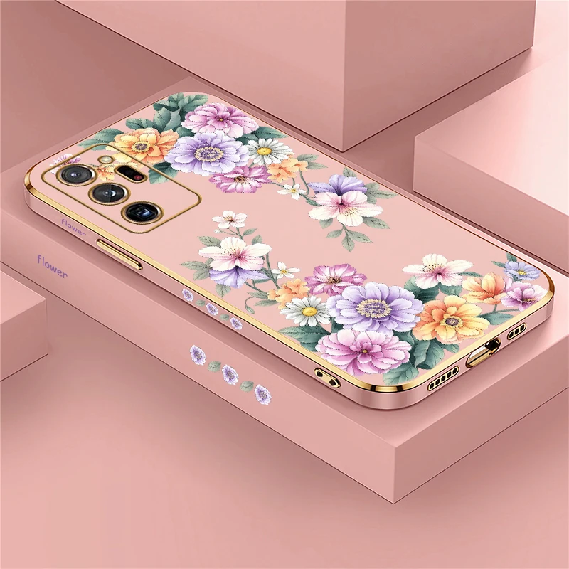 Pink Tulip Purple Peony Flower Case For Samsung Galaxy Note 20 Ultra 10 Plus 9 8 Plating Silicone Soft Drop Resistant Cases Capa
