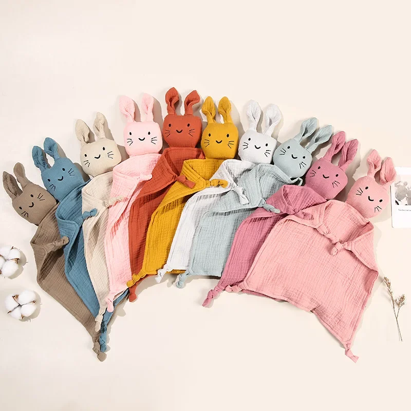 Baby Cotton Muslin Comforter Blanket Bunny Muslin Towel Soft Newborn Sleeping Dolls Cute Cat Kids Sleep Toy  Cloth Blanket