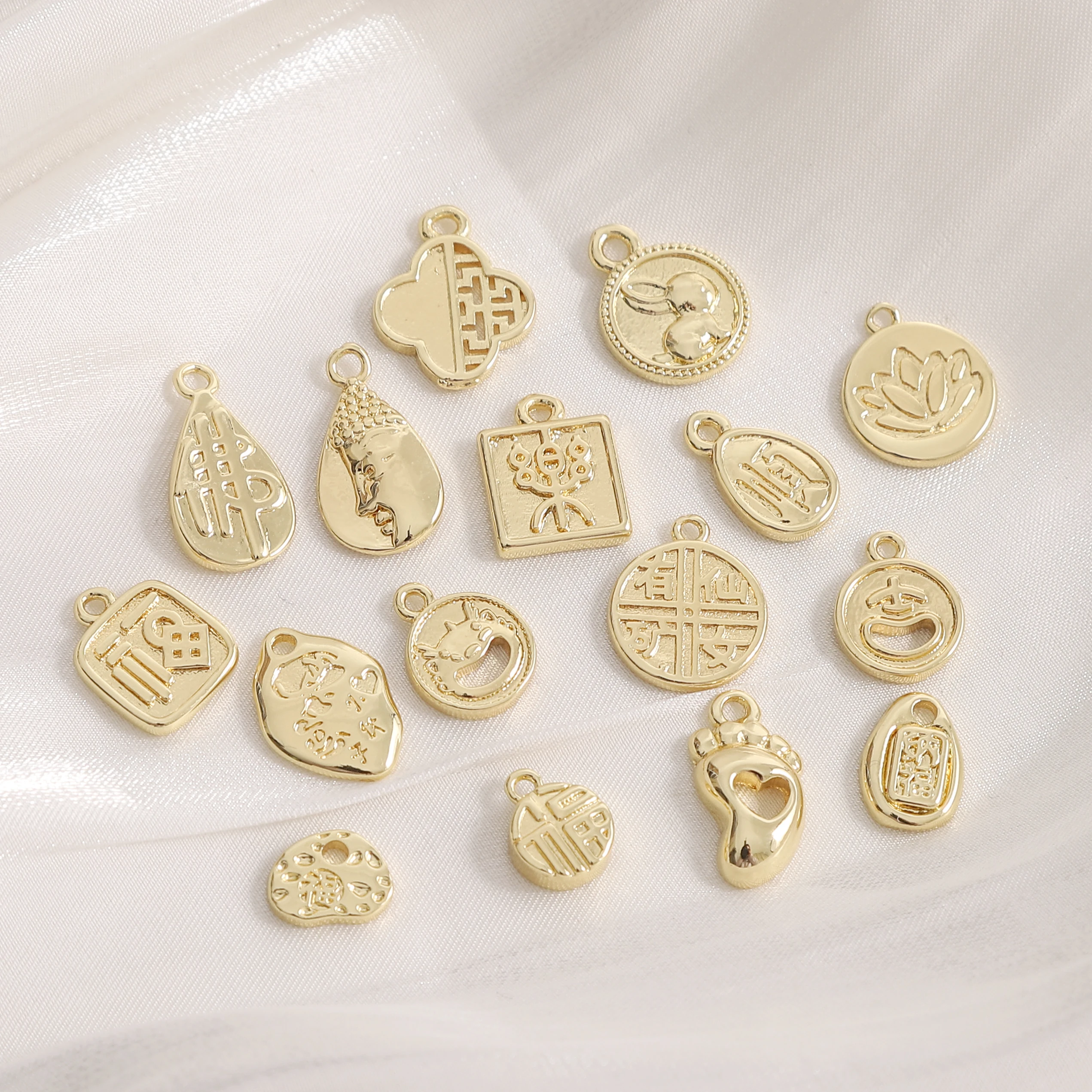 

1pc 14K Gold Color Plated Rabbit Lotus Flower Oval Round Love Charms DIY Jewelry Bracelet Pendant DIY Jewelry Making Accessories