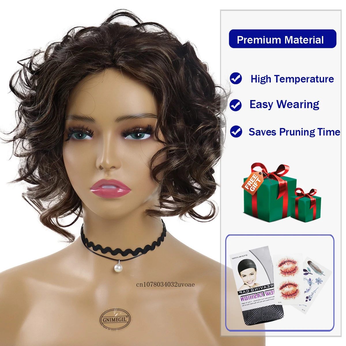 Synthetic Hair Natural Wig Short Curly Wigs for Women Mix Brown Color Highlights Soft Old Lady Wigs for Mother Gift 80s Mommy