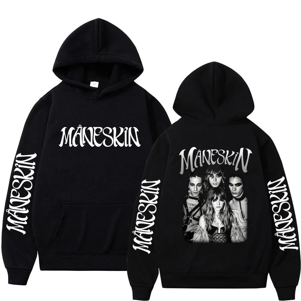 Italian Rock Band Maneskin 2023 World Tour Hoodie Fashion Retro Men Women Fleece Long Sleeve Oversized Casual Hoodies Streetwear