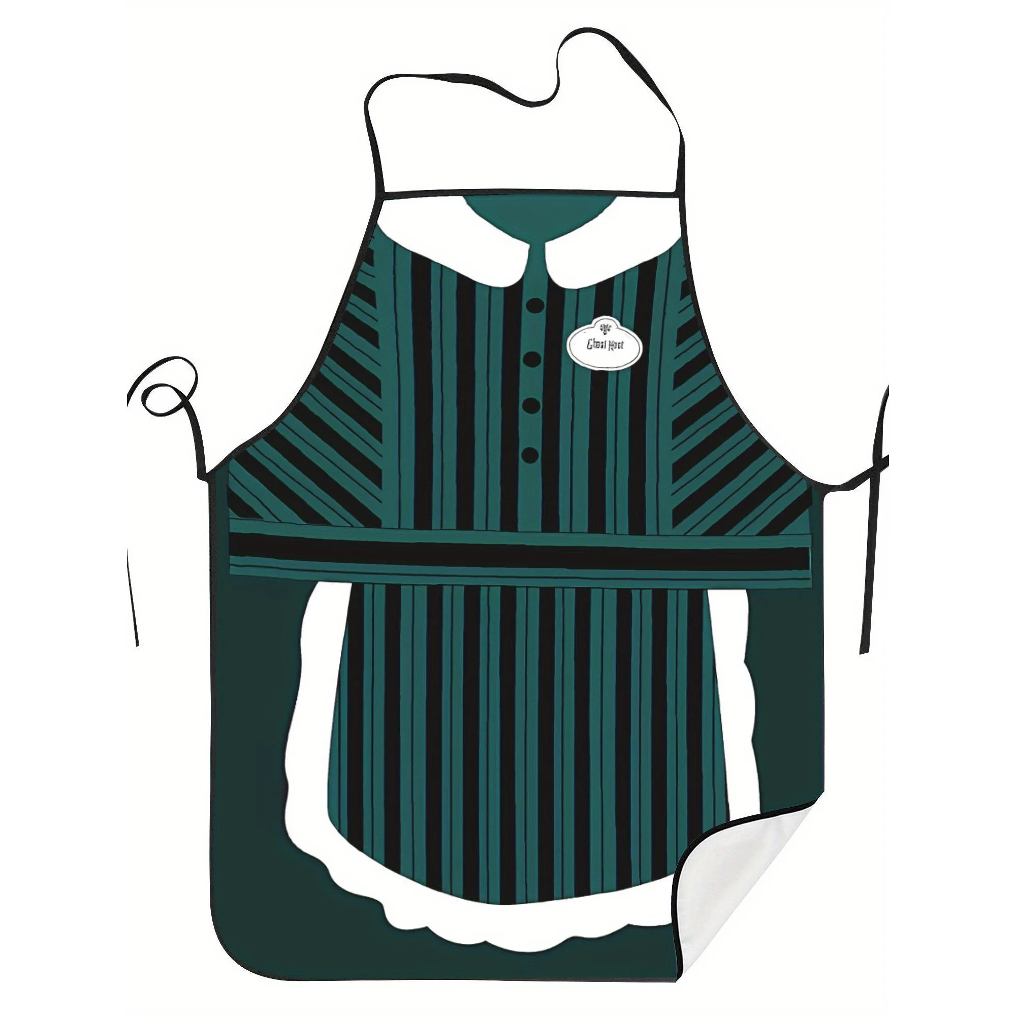 1pc Haunted House Themed Sleeveless Apron For Adults - Made Of 100% Polyester, Featuring A Light Green Striped Design, Lightweig