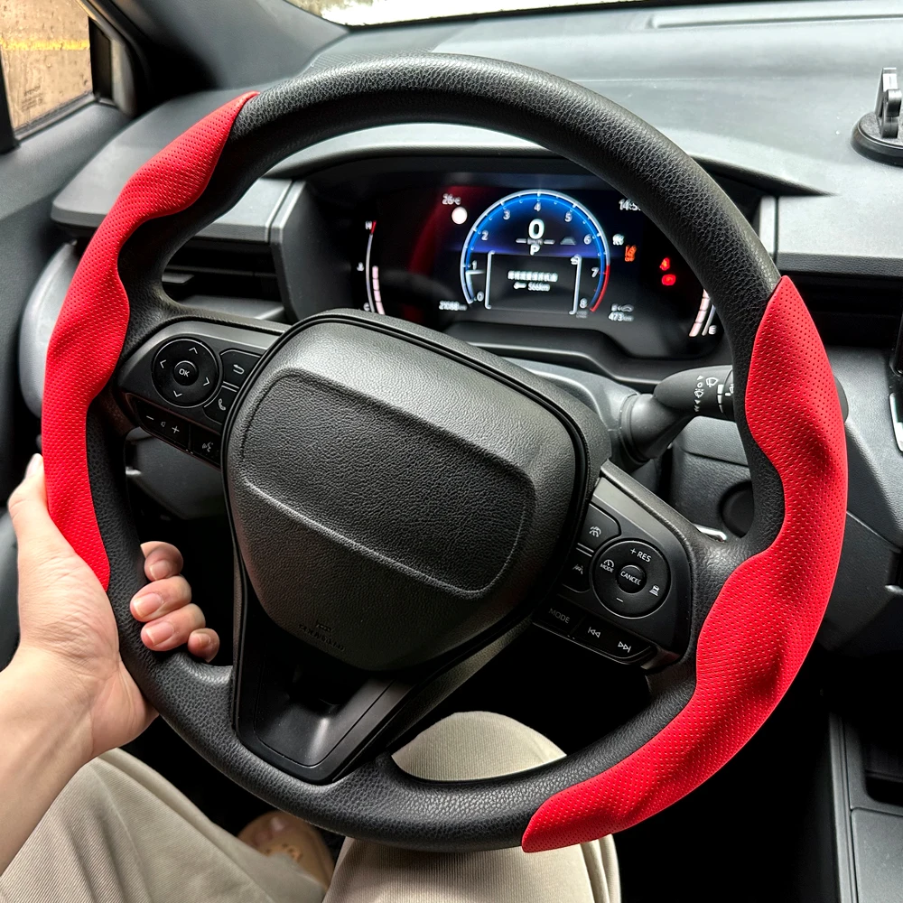 2 Stück Perforierte Leder-Lenkradbezüge, Atmungsaktiv, Rutschfest, Schweißabsorbierend, Universell für Autos, Auto-Zubehör – Detail 2