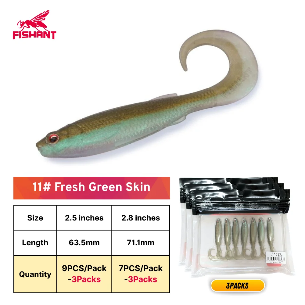 Fishant Curly Tail Zinkende Zachte Aasjes, 2.5"/2.8" Levensechte 3D Oog Worm Aas voor Finesse Vissen Mandarijnbaars Texas Drop Shot Rig