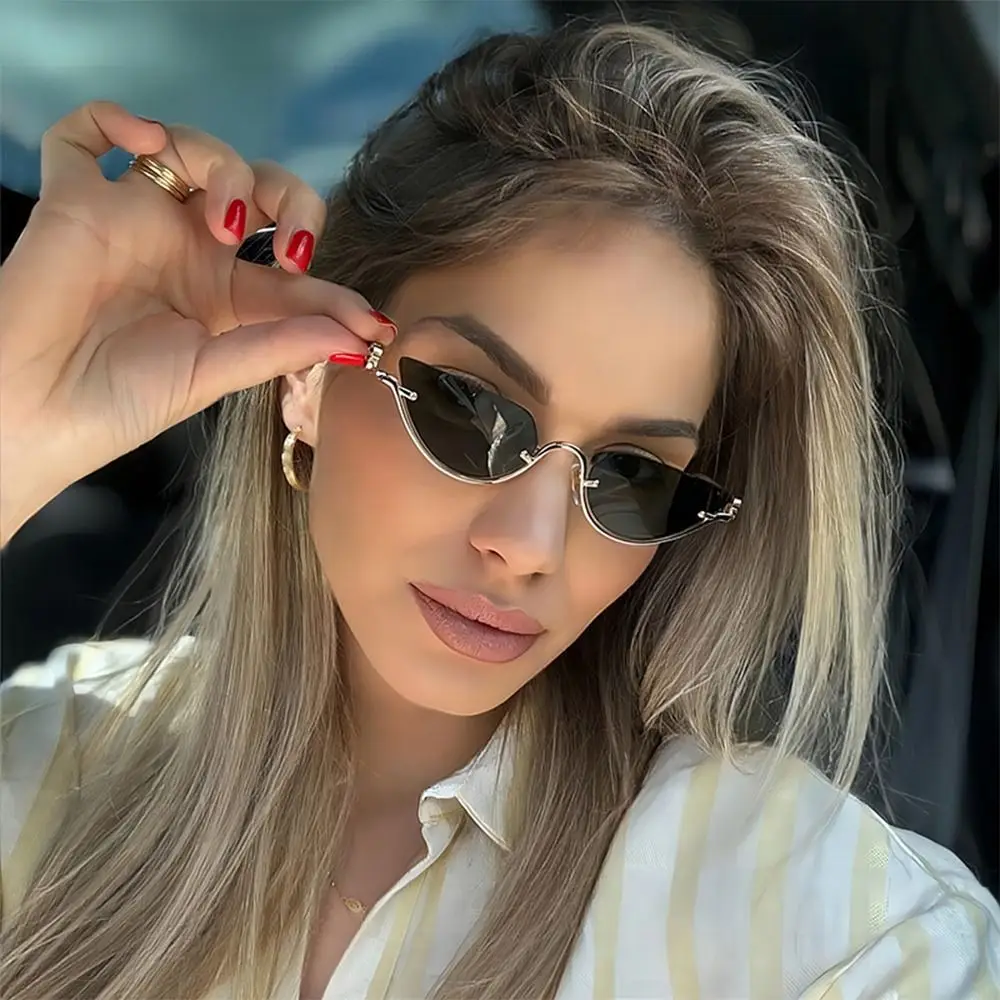 

Cool Cat Eye Women's Sunglasses Small Metal Vintage Shades UV400 Protection Hip Hop Half Frame Sun Glasses for Women & Men