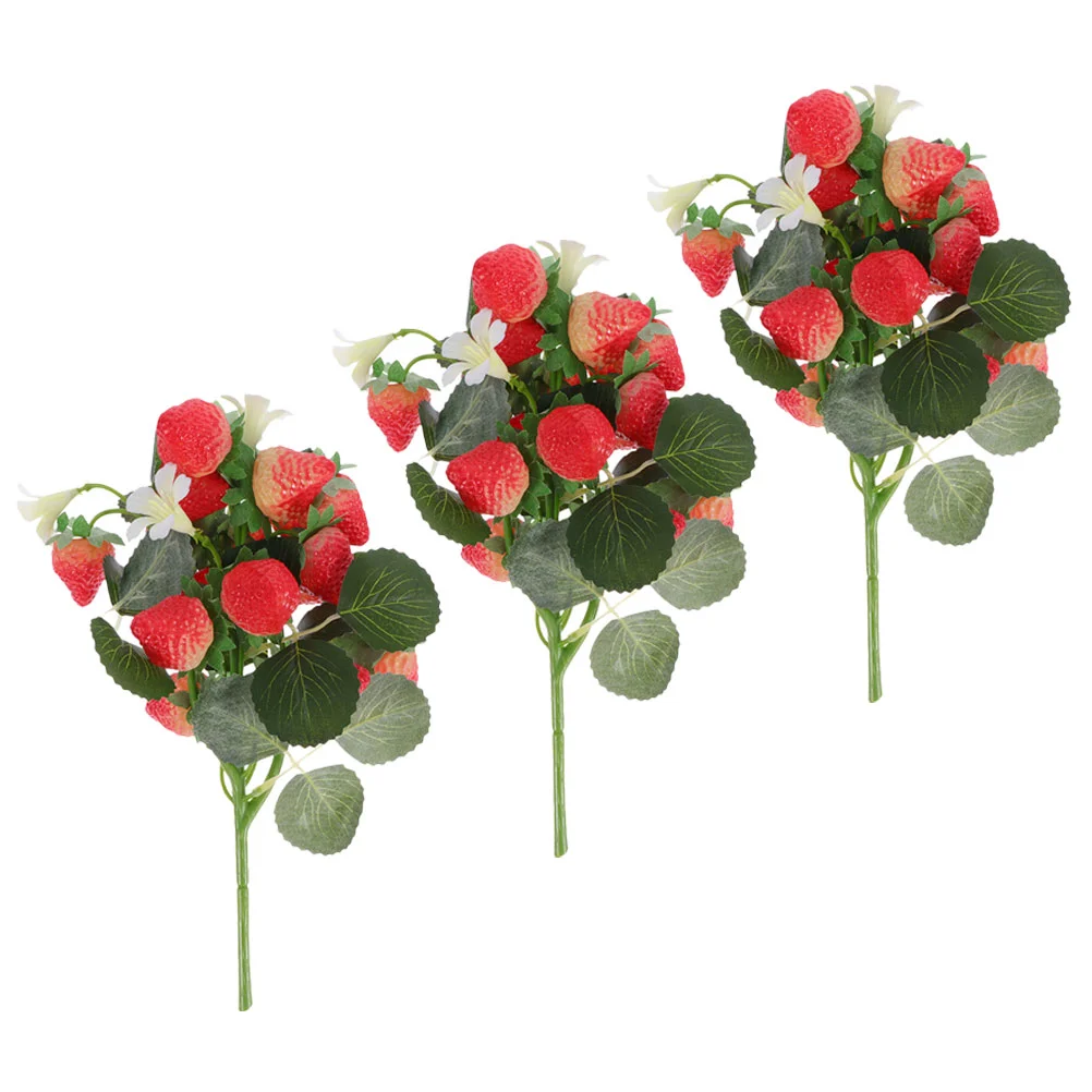 3 Pcs Simulated Strawberry Strawberries Plastic Branch Fake Decor DIY Desktop Artificial Pvc Branches Decors