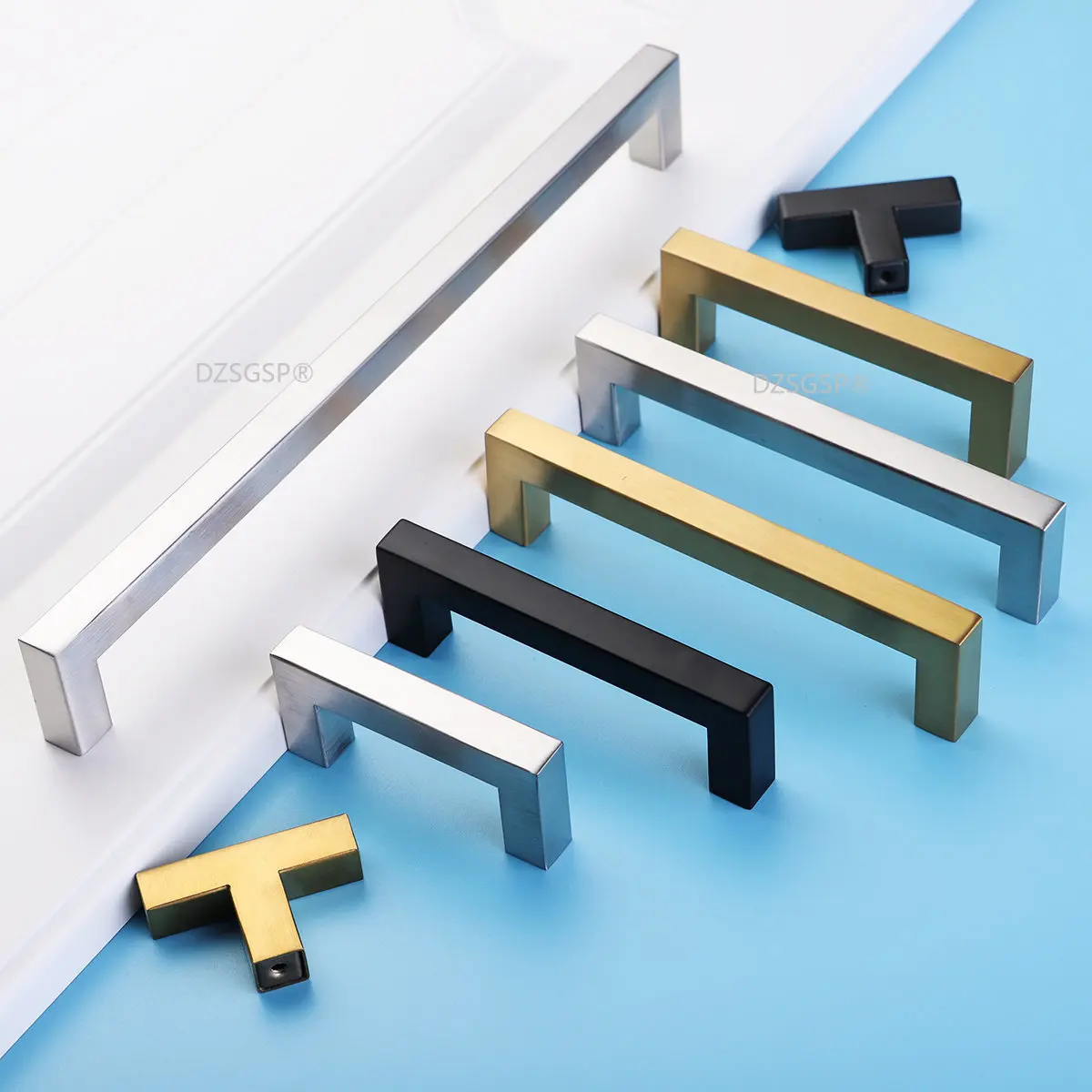 Stainless Steel  Square Handl For Modern Furniture Silver Black Gold Furniture Handles kitchen cabinets handle  knobs and handle